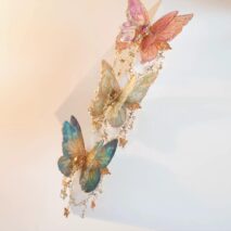 Gradient Double - Layer Butterfly Rhinestone Tassel Resin Hair Clip - ArtGalleryZen