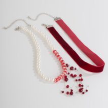 Halloween 2Pcs Blood Drop Crystal Tassel Pearl Chain Velvet Choker Necklace Set - ArtGalleryZen