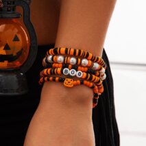 Halloween 5Pcs Pumpkin Charm Pearl Letter Clay Chain Bracelet Set - ArtGalleryZen