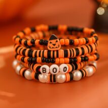 Halloween 5Pcs Pumpkin Charm Pearl Letter Clay Chain Bracelet Set - ArtGalleryZen