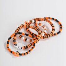 Halloween 5Pcs Pumpkin Charm Pearl Letter Clay Chain Bracelet Set - ArtGalleryZen