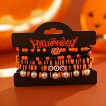 Halloween 5Pcs Pumpkin Charm Pearl Letter Clay Chain Bracelet Set - ArtGalleryZen