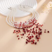 Halloween Chunky Crystal Tassel Dripping Blood Pearl Chain Choker Necklace - ArtGalleryZen