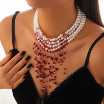 Halloween Chunky Crystal Tassel Dripping Blood Pearl Chain Choker Necklace - ArtGalleryZen