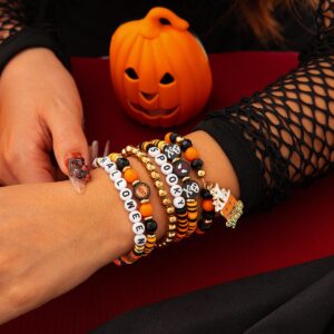 Halloween Layered Pumpkin Ghost Spider Man Charm Strench Bracelet Set - ArtGalleryZen