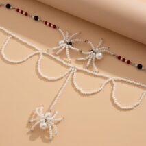 Halloween Layered Spider Pendant Crystal Pearl Chain Y Necklace - ArtGalleryZen