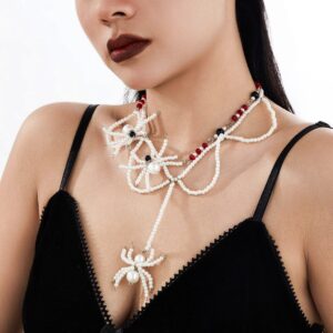 Halloween Layered Spider Pendant Crystal Pearl Chain Y Necklace - ArtGalleryZen