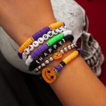 Halloween Theme 6Pcs Pumpkin Vampire Ghost Charm Beaded Stretch Bracelet Set - ArtGalleryZen