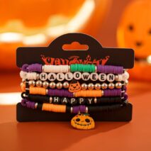 Halloween Theme 6Pcs Pumpkin Vampire Ghost Charm Beaded Stretch Bracelet Set - ArtGalleryZen
