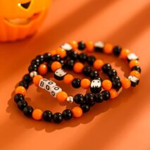 Halloween Theme Ghost Letter Charm Crystal Beaded Bracelet Set - ArtGalleryZen