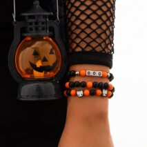 Halloween Theme Ghost Letter Charm Crystal Beaded Bracelet Set - ArtGalleryZen