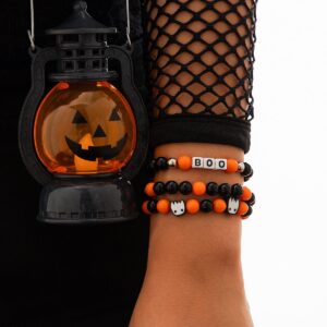 Halloween Theme Ghost Letter Charm Crystal Beaded Bracelet Set - ArtGalleryZen