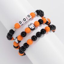 Halloween Theme Ghost Letter Charm Crystal Beaded Bracelet Set - ArtGalleryZen