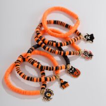 Halloween Theme Layered Ghost Spider Pumpkin Kitten Charm Strench Bracelet Set - ArtGalleryZen