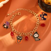Halloween Theme Pumpkin Ghost Skeleton Charm Crystal Tassel Bracelet - ArtGalleryZen