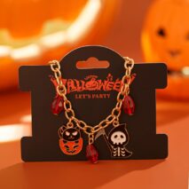 Halloween Theme Pumpkin Ghost Skeleton Charm Crystal Tassel Bracelet - ArtGalleryZen
