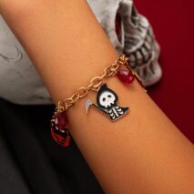 Halloween Theme Pumpkin Ghost Skeleton Charm Crystal Tassel Bracelet - ArtGalleryZen