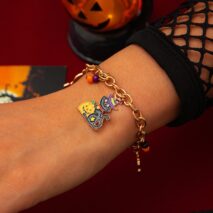 Halloween Toggle Clasp Witch Kitten Pumpkin Charm Bracelet - ArtGalleryZen