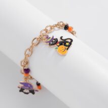Halloween Toggle Clasp Witch Kitten Pumpkin Charm Bracelet - ArtGalleryZen