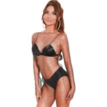 Handmade Bling Rhinestone Fishnet See Through Mesh Long Sleeve Dress - ArtGalleryZen