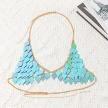 Handmade Colorful Rhombic Squamous Backless Sequin Bra - ArtGalleryZen