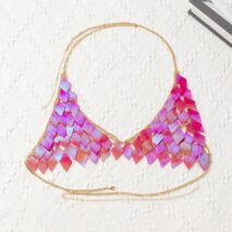 Handmade Colorful Rhombic Squamous Backless Sequin Bra - ArtGalleryZen