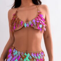 Handmade Colorful Rhombic Squamous Backless Sequin Bra - ArtGalleryZen