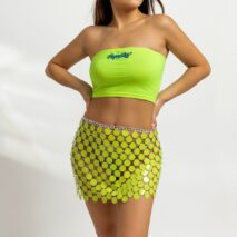 Handmade Colorful Sequins Patchwork Strappy Nightclub Party Mini Skirt - ArtGalleryZen