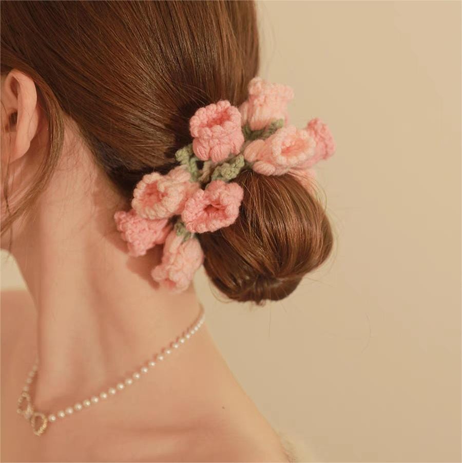 Handmade Crochet Lily Of The Valley Chignon Hair Band - ArtGalleryZen