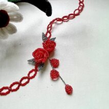 Handmade Crystal Beaded Rose Petal Tassel Y Choker Necklace - ArtGalleryZen