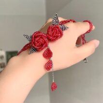 Handmade Crystal Beaded Rose Petal Tassel Y Choker Necklace - ArtGalleryZen