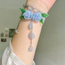 Handmade Crystal Beaded Rose Petal Tassel Y Choker Necklace - ArtGalleryZen