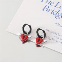 Handmade Enamel Angel Wings Heart Lock Huggie Hoop Earrings - ArtGalleryZen