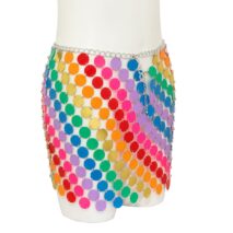 Handmade Rainbow Squamous Glitter Sequins Patchwork Strappy Nightclub Party Skirt - ArtGalleryZen