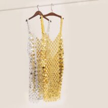 Handmade Glitter Squamous Sequins Patchwork Rave Party Midi Dress - ArtGalleryZen