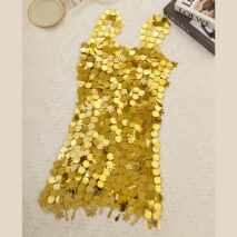 Handmade Gold Silver Plated Sequins Tassel Patchwork Nightclub Party Strappy Dress - ArtGalleryZen