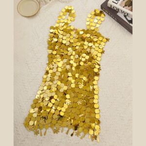 Handmade Gold Silver Plated Sequins Tassel Patchwork Nightclub Party Strappy Dress - ArtGalleryZen