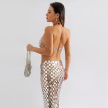 Handmade Gold Silver Rose Red Glitter Strappy Mirror Sequin Dress - ArtGalleryZen