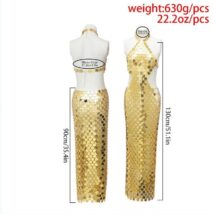 Handmade Gold Silver Rose Red Glitter Strappy Mirror Sequin Dress - ArtGalleryZen