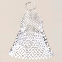 Handmade Gold Silver Tone Glitter Sequins Patchwork Rave Party Mini Dress - ArtGalleryZen