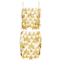 Handmade Gold Silver Tone Hollow Star Sequins Sleeveless Tank Top - ArtGalleryZen