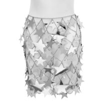 Handmade Gold Silver Tone Hollow Star Sequins Strappy Rave Party Skirt - ArtGalleryZen