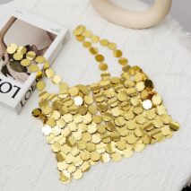 Handmade Gold Silver Tone Mirror Sequins Party Tank Top - ArtGalleryZen