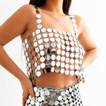 Handmade Gold Silver Tone Mirror Sequins Party Tank Top - ArtGalleryZen
