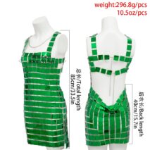 Handmade Green Square Sequins Patchwork Rave Party Mini Dress - ArtGalleryZen
