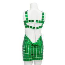 Handmade Green Square Sequins Patchwork Rave Party Mini Dress - ArtGalleryZen