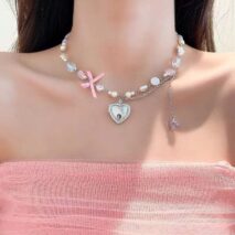 Handmade Heart Locket Pendant Crystal Star Pearl Chain Choker Necklace - ArtGalleryZen