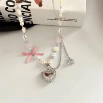 Handmade Heart Locket Pendant Crystal Star Pearl Chain Choker Necklace - ArtGalleryZen