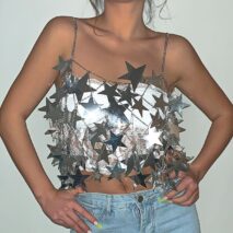 Handmade Hollow Glitter Star Sequins Sleeveless Tank Top - ArtGalleryZen