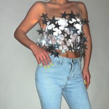 Handmade Hollow Glitter Star Sequins Sleeveless Tank Top - ArtGalleryZen